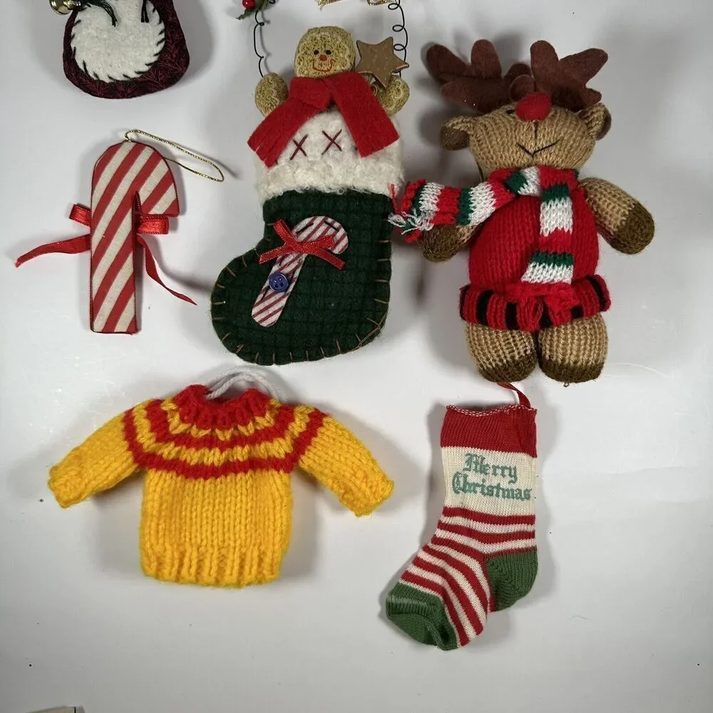 Vintage Christmas Tree Ornaments‎ Mixed Felt Plush Yarn Lot Stocking Gingerbread